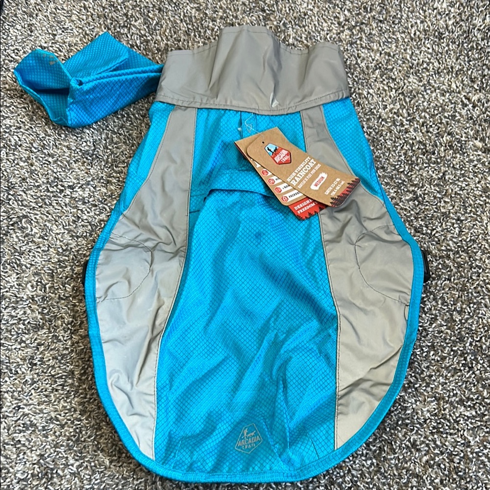 NWT: Arcadia Trail Medium Blue and Gray Dog  Rain Jacket